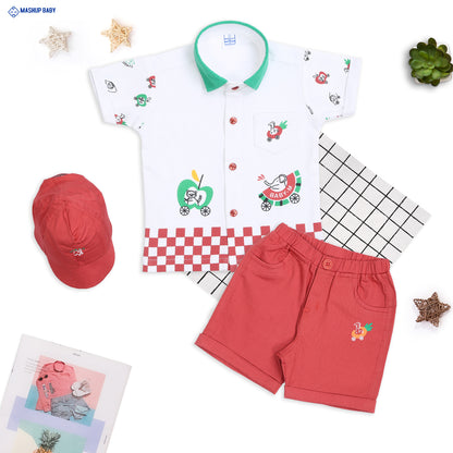 "Wild Explorer: Jungle Shirt, Shorts, and Cap Adventure Set!"