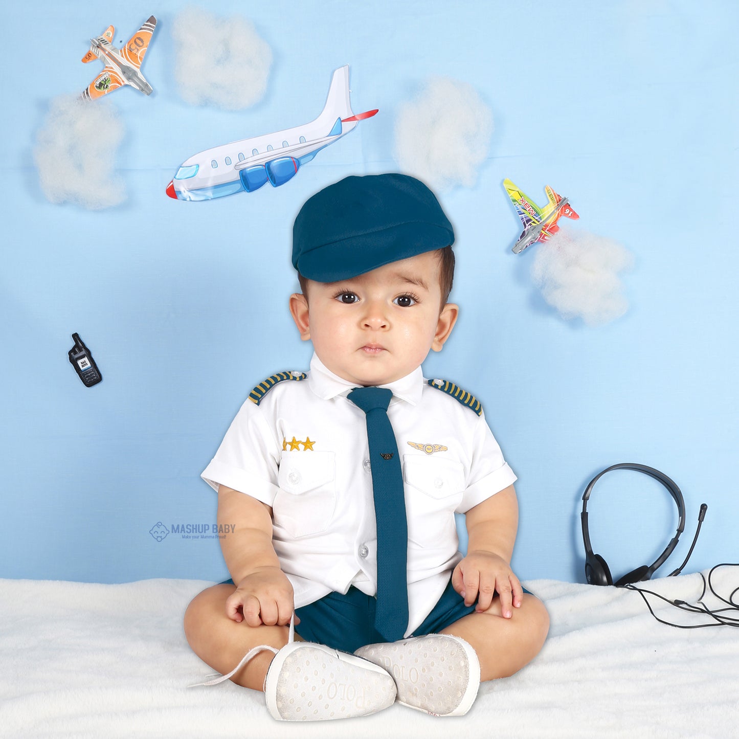 "Little Aviator: Pilot Shirt, Shorts, Tie, and Cap Set!"