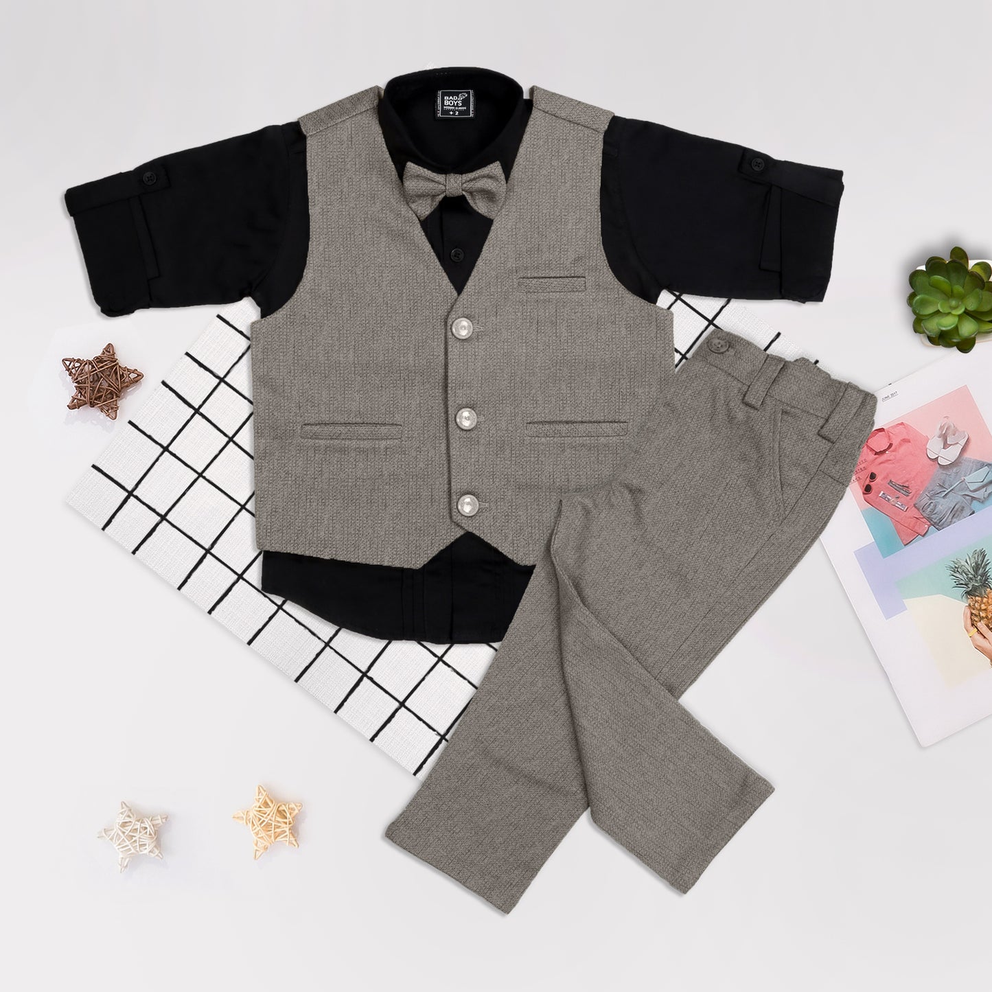 "Little Gentleman: Waistcoat, Shirt, Pants, and Bow Tie Set!"