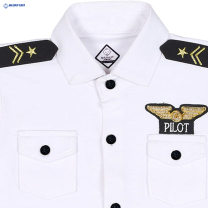 "Sky-High Style: Pilot Shirt, Pants, and Cap Set!"