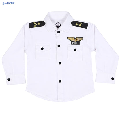 "Sky-High Style: Pilot Shirt, Pants, and Cap Set!"