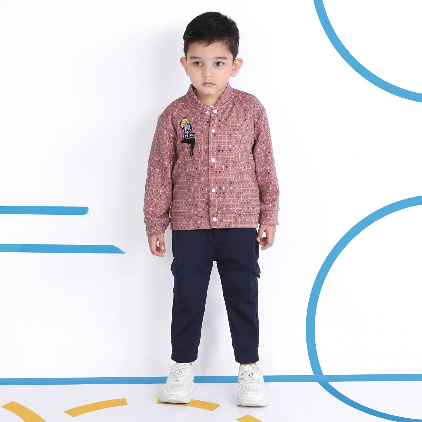 "Cool Combo: Printed Jacket, T-Shirt, and Jogger Set for Kids!"