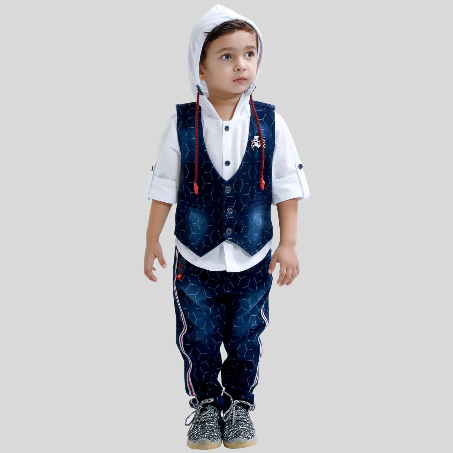 Infant Boy Partywear Kurta Pajama with Half Sleeve Jacket, 1-2 Year Old