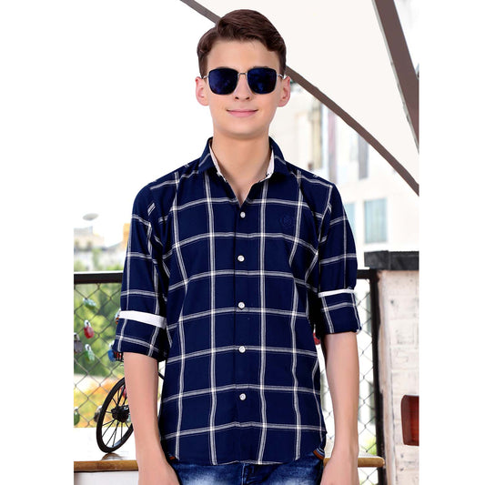 Mashup Navy Blue Checked Shirt - mashup boys